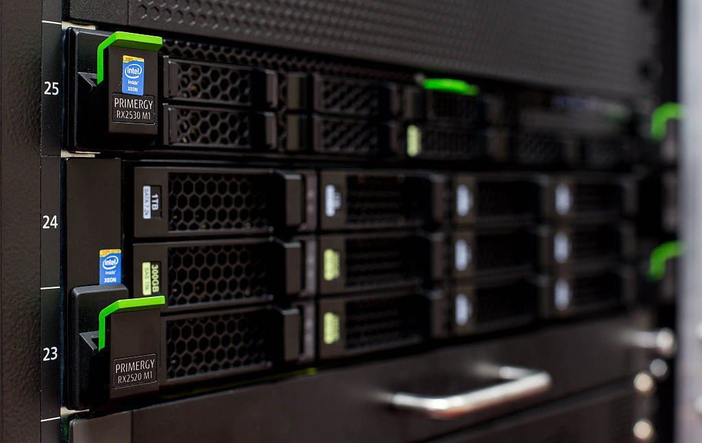 Close up image of servers in a rack