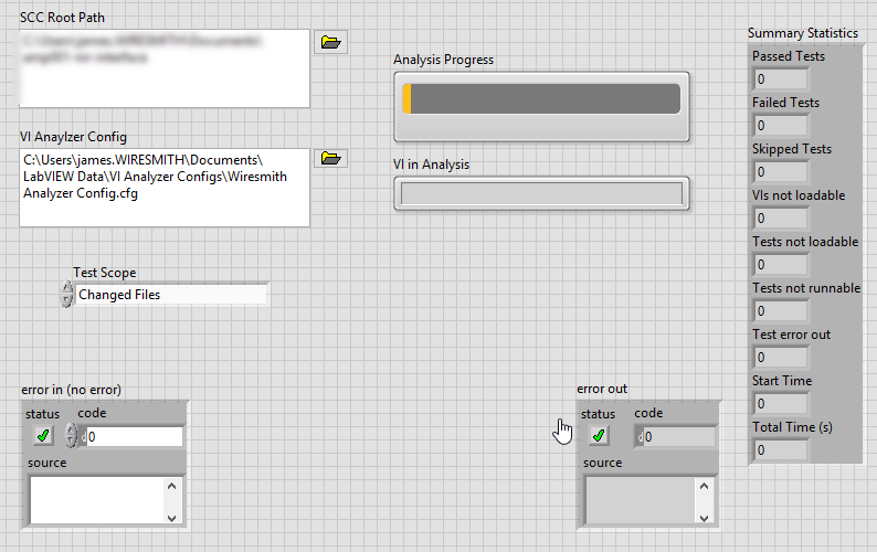 A basic UI for running a VI Analyzer Config against a project.