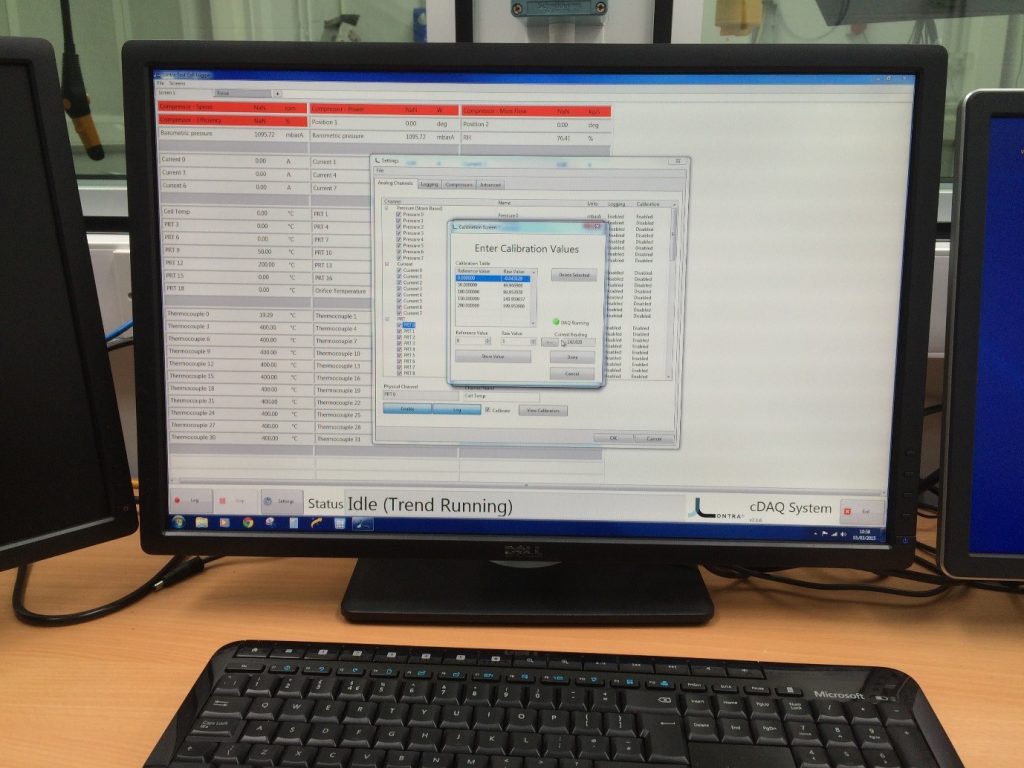 A computer screen showing measurement readings