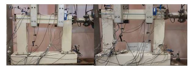 On the right is an image of a concrete frame in good condition. On the left is the same frame with many cracks and stresses